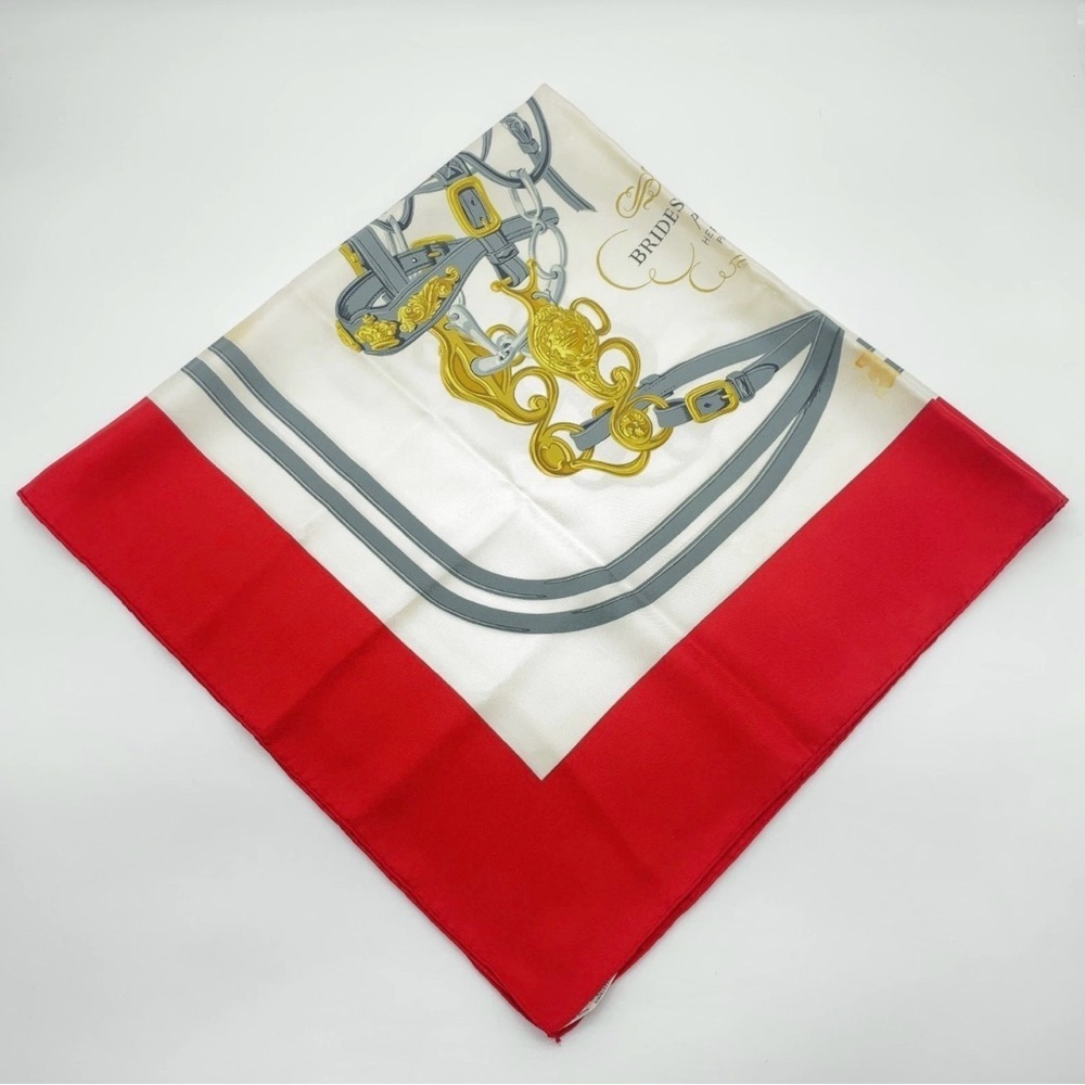 HERMES Iconic “Brides de Gala” Red Silk Luxury Equestrian Silk Scarf - Picture 5 of 11